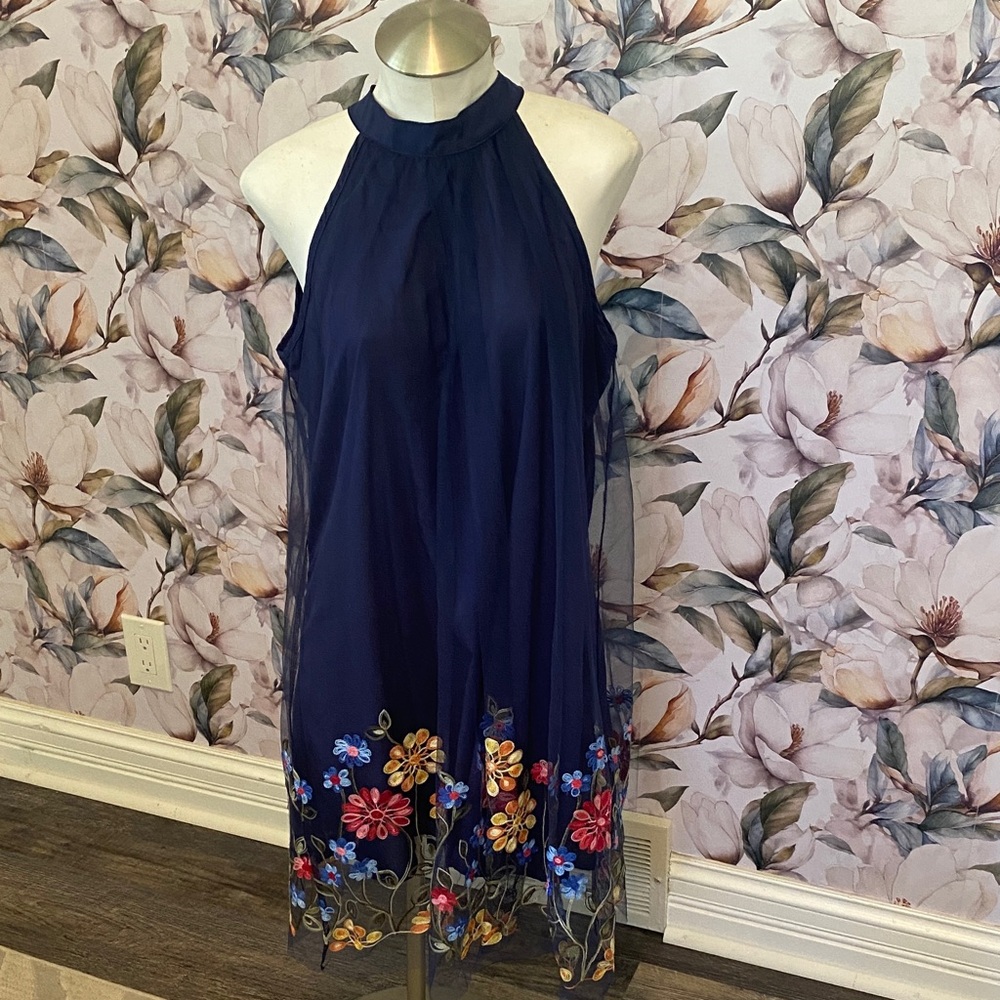 SHEIN Navy Dress with Colorful Embroidery